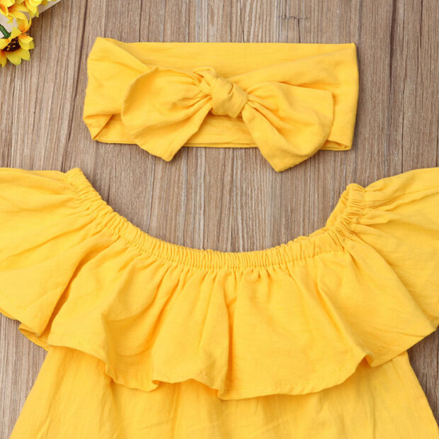 Off Shoulder Solid Crop Top & Ripped Denim Jeans with Ribbon Headband Outfit - Image 3