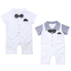 One Piece Suit Romper with Bow Tie & Vest Short Sleeve