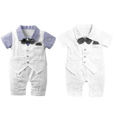 One-Piece Suit Romper with Bow Tie & Vest Short Sleeve