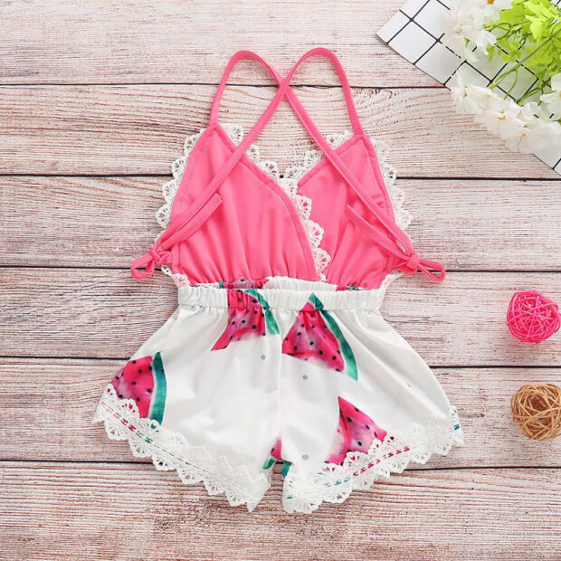 Baby Watermelon Print Strap Romper Outfit