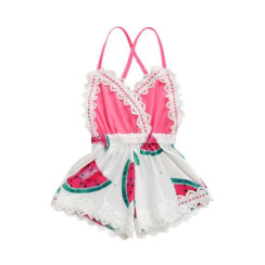 Open Back Watermelon Print Strap Romper Sleeveless