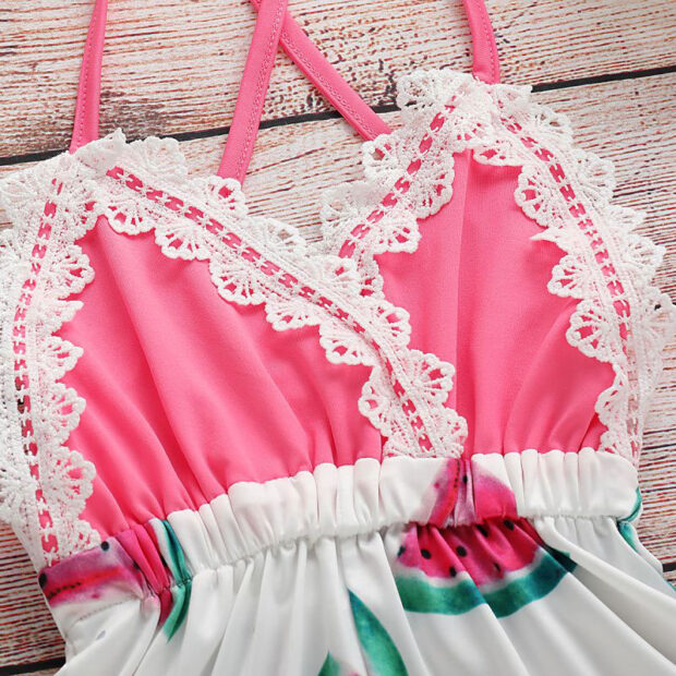 Open Back Watermelon Print Strap Romper Sleeveless - Image 3