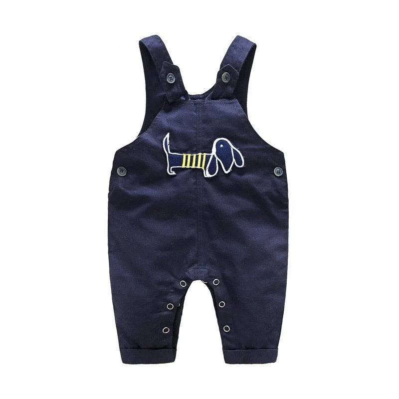Baby Boy's Overall Suspenders Pants Puppy Applique and Long Sleeve Stripe Bodysuit - Image 7