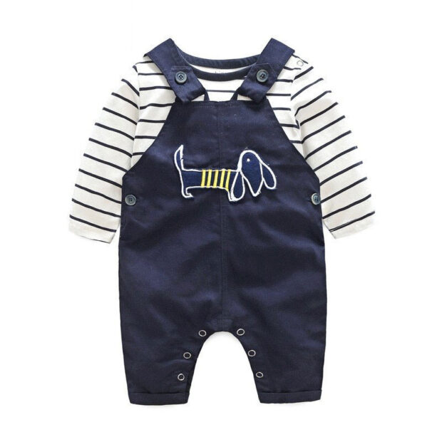 Baby Boy's Overall Suspenders Pants Puppy Applique and Long Sleeve ...
