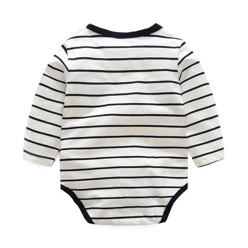 Baby Boy's Overall Suspenders Pants Puppy Applique and Long Sleeve Stripe Bodysuit - Image 4