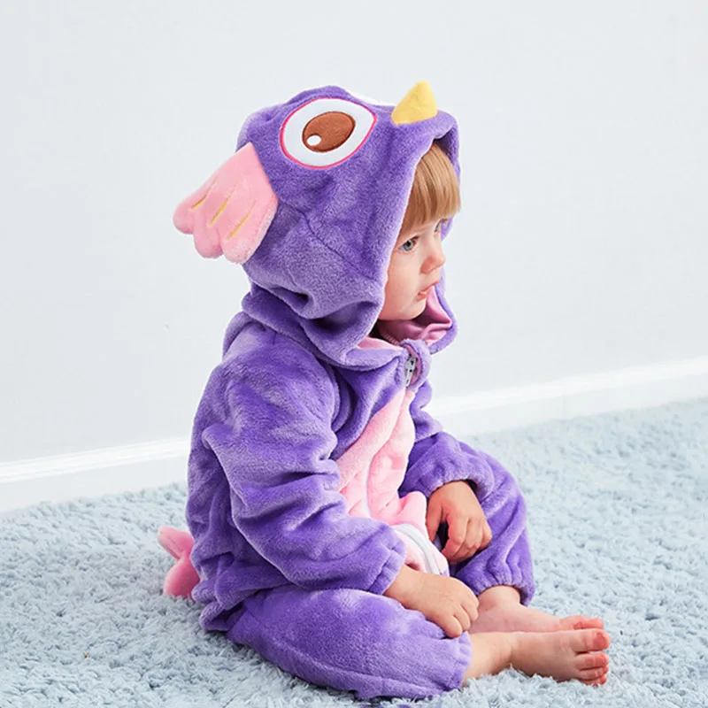 Baby Owl Bird Dressup Fleece Hoodie Jumpsuit Coverall for Boys & Girls - Image 3