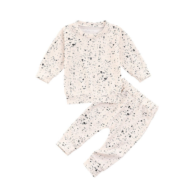 Paint Splash Print Outfit with Pullover Sweatshirt & Pants Long Sleeve