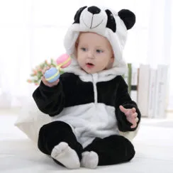 Baby Panda Costume Hooded Zip Up Jumpsuit Long Sleeves