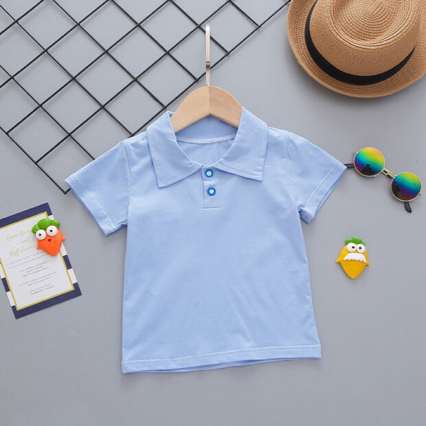 Piggy Embroidery Overalls & Plain Color Polo Shirt Short Sleeve Outfit - Image 2