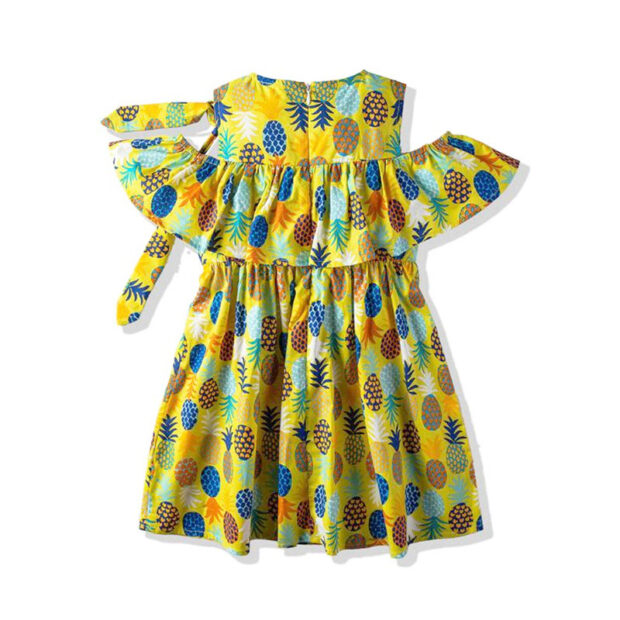 Toddler Girl Pineapple Print Peplum Dress Off Shoulder Sleeveless - Image 2