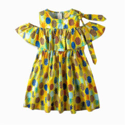 Toddler Girl Pineapple Print Peplum Dress Off Shoulder Sleeveless