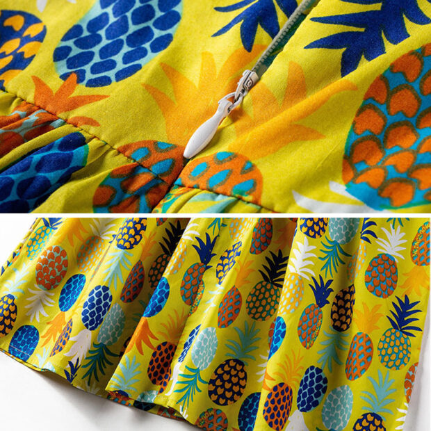 Toddler Girl Pineapple Print Peplum Dress Off Shoulder Sleeveless - Image 3
