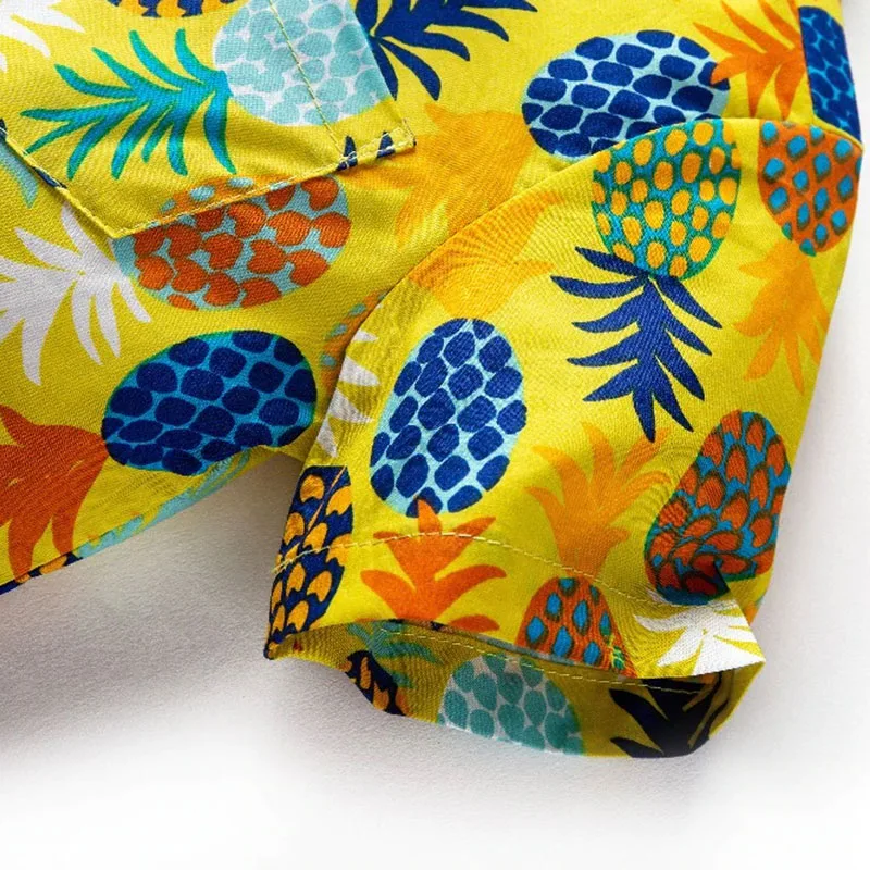 Pineapple Print Button Shirt & Suspenders Shorts Short Sleeve with Bow Tie - Image 5