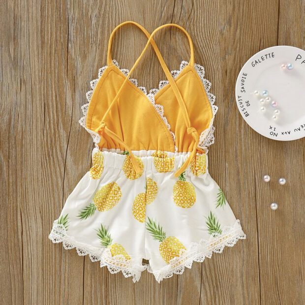Pineapple Print Strap Romper Sleeveless Open Back - Image 2