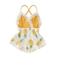 Baby Pineapple Print Strap Romper Open Back