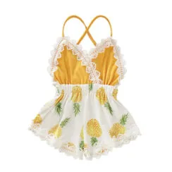 Pineapple Print Strap Romper Sleeveless Open Back