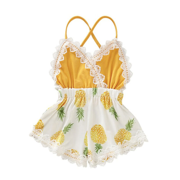 Pineapple Print Strap Romper Sleeveless Open Back