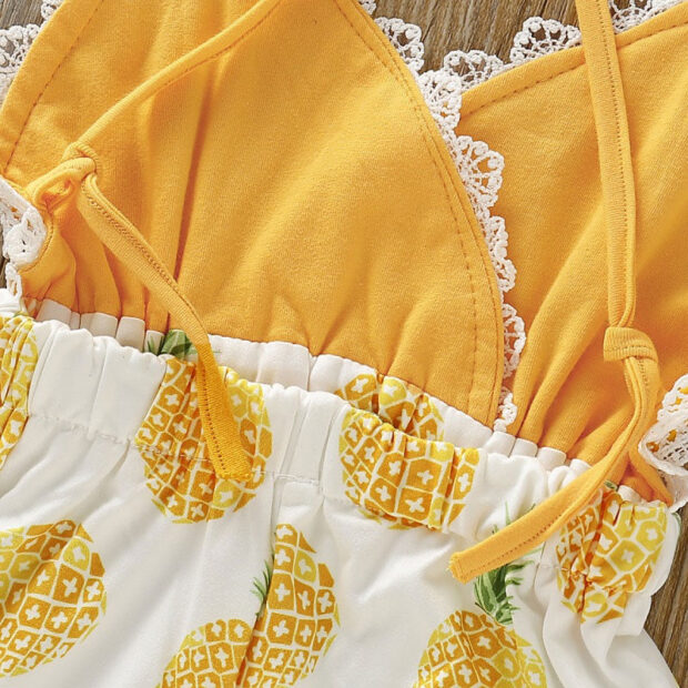 Baby Pineapple Print Strap Romper Open Back