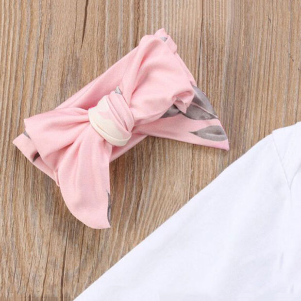 "Little Sister" Long Sleeves Bodysuit Pink Floral Pants Ribbon Headband - Image 9