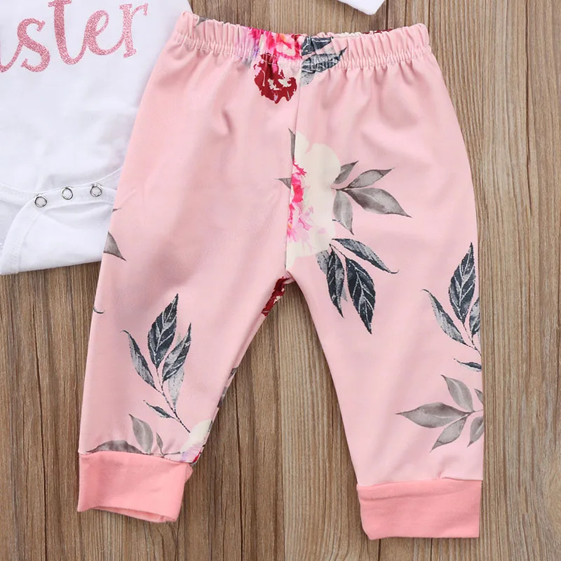 "Little Sister" Long Sleeves Bodysuit Pink Floral Pants Ribbon Headband - Image 8