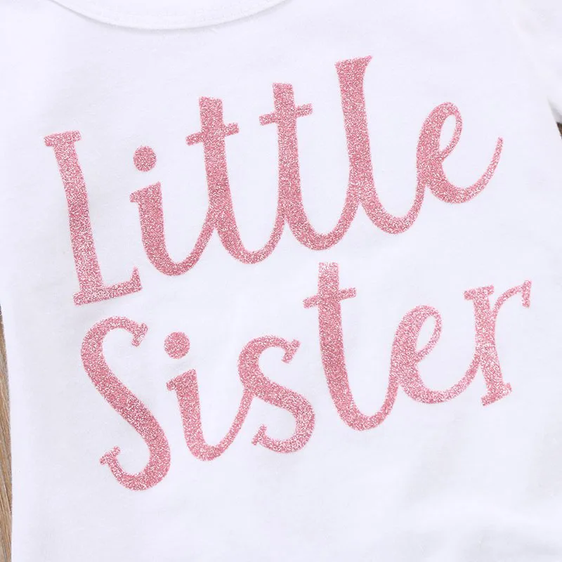 "Little Sister" Long Sleeves Bodysuit Pink Floral Pants Ribbon Headband - Image 5