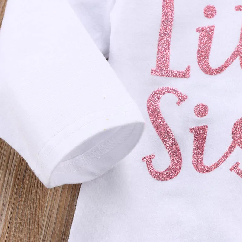 "Little Sister" Long Sleeves Bodysuit Pink Floral Pants Ribbon Headband - Image 6