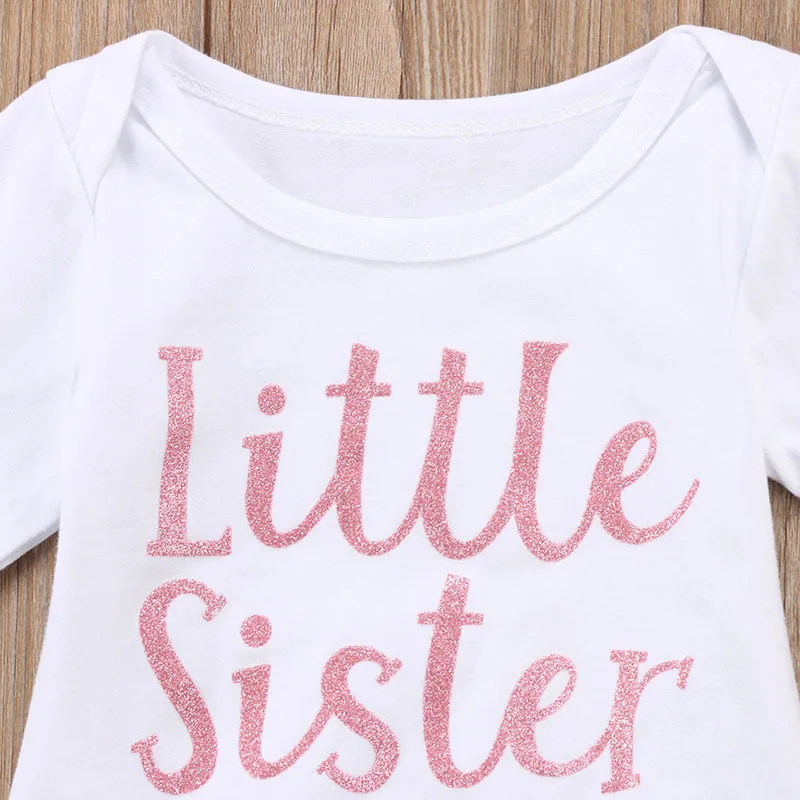 "Little Sister" Long Sleeves Bodysuit Pink Floral Pants Ribbon Headband - Image 4