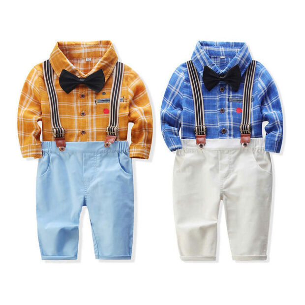 Baby Plaid Button Shirt & Suspenders Outfit MyLoveHoney Baby Clothing