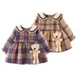 Plaid Pattern Dress 3 Button with Teddy Bear Plush Long Sleeve