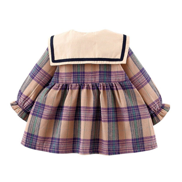 Baby Plaid Pattern Dress with Teddy Bear Plush