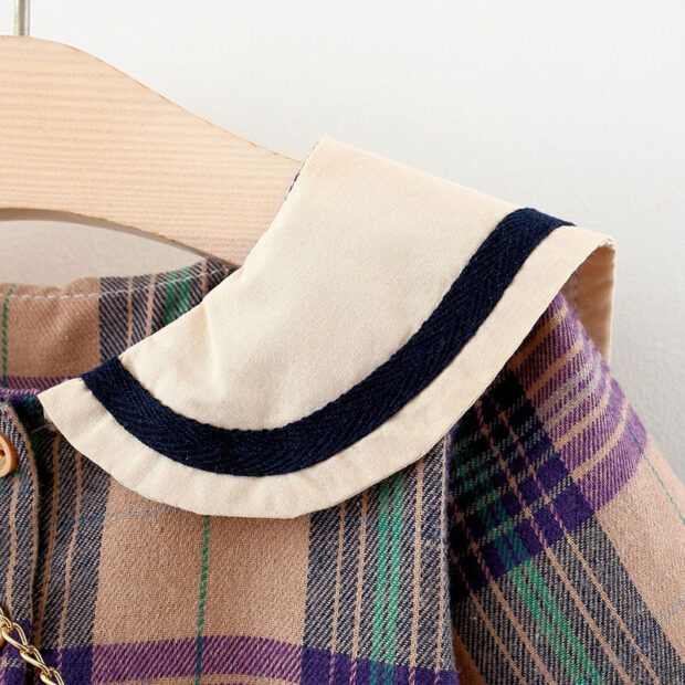 Plaid Pattern Dress 3 Button with Teddy Bear Plush Long Sleeve - Image 3