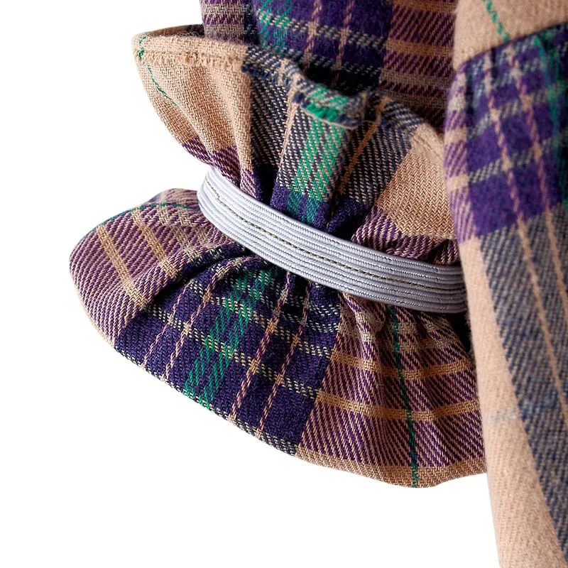 Plaid Pattern Dress 3 Button with Teddy Bear Plush Long Sleeve - Image 5