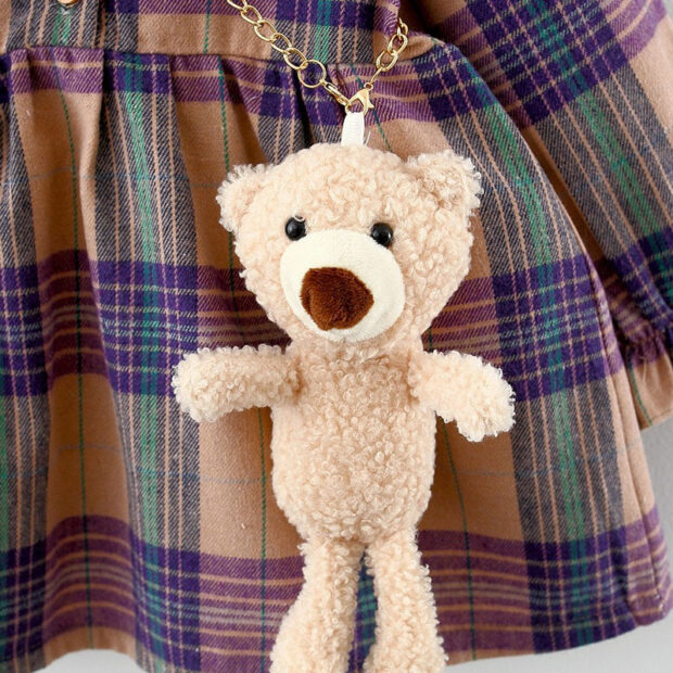 Plaid Pattern Dress 3 Button with Teddy Bear Plush Long Sleeve - Image 6