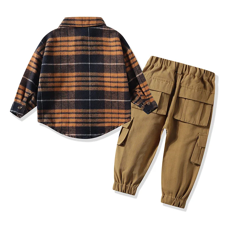 Baby Boy Plaid Pattern Button Up Shirt & Cargo Pants 2 pcs Set - Image 2