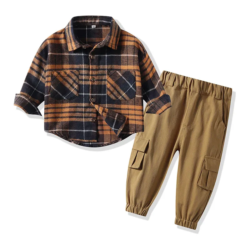 Baby Boy Plaid Pattern Button Up Shirt & Cargo Pants 2 pcs Set