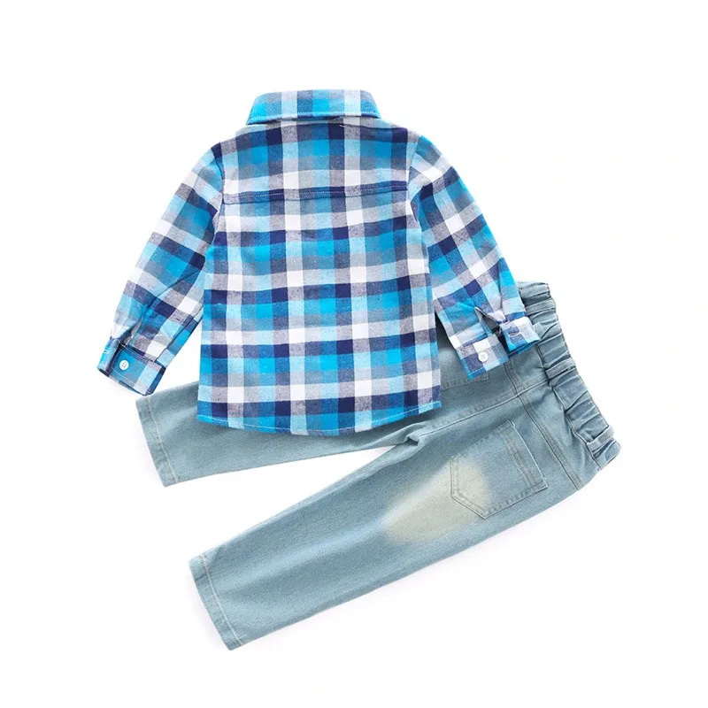 Baby Boy Plaid Pattern Button Up Shirt & Jeans Long Sleeve 2 pcs Set - Image 2