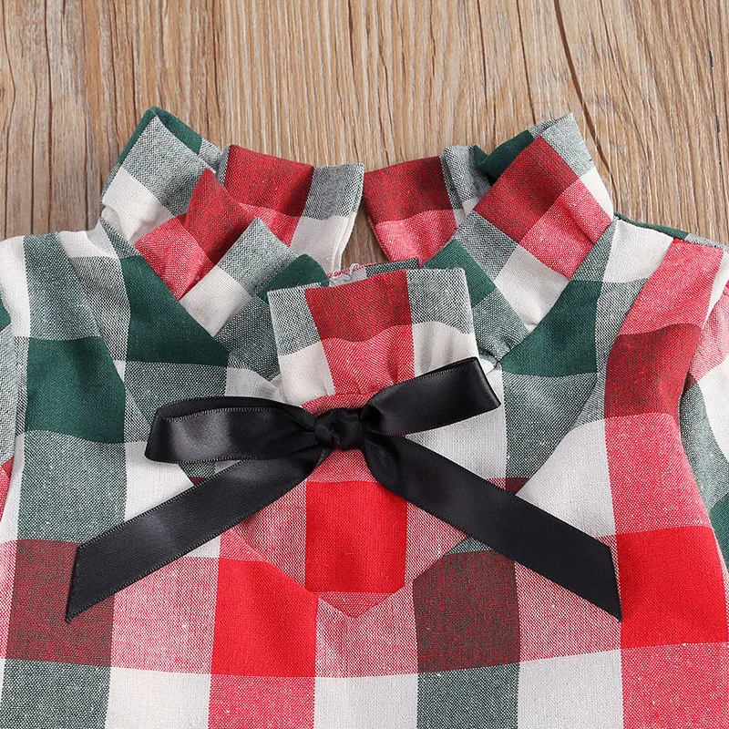 Plaid Pattern Dress Stand Up Collar with Ribbon Long Sleeve - Image 3