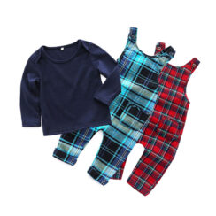 Baby Plaid Pattern Jumpsuit Set