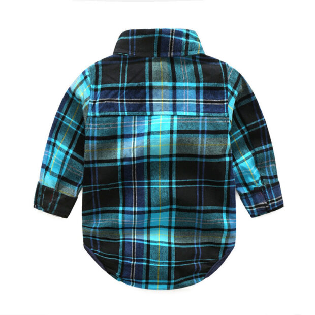 Baby Boy Plaid Polo Onesie Long Sleeve, Elastic Denim Jeans 2 pcs Outfit - Image 3