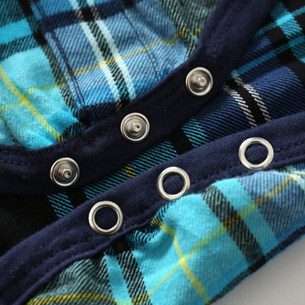 Baby Boy Plaid Polo Onesie Long Sleeve, Elastic Denim Jeans 2 pcs Outfit - Image 5