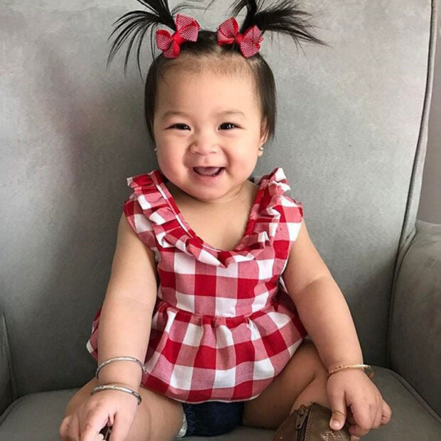 Baby Girls Checker Pattern Blouse, Denim Diaper Covers, Ribbon Headband 3pcs - Image 9