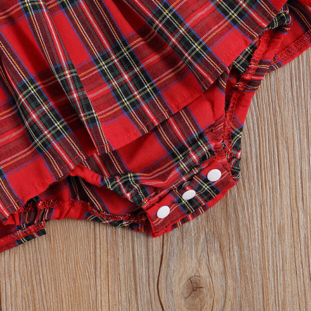 Plaid Pattern Sleeveless Dress with Diaper Cover & Ribbon Headband for Girls - Image 4