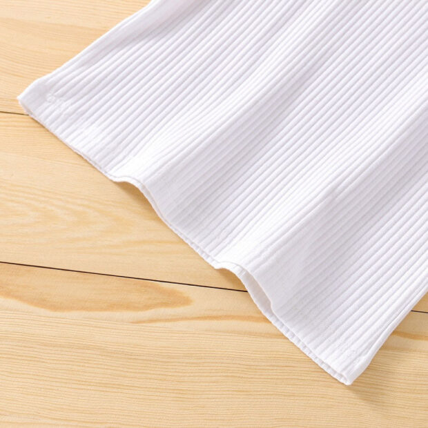 Plaid Pattern Suspender Dress & Ribbed Pattern Top with Flared Long Sleeve - Image 4