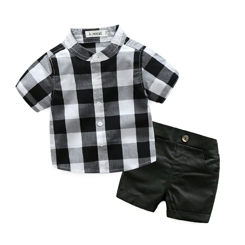 Black & White Plaid Collar Shirt Shorts Pants