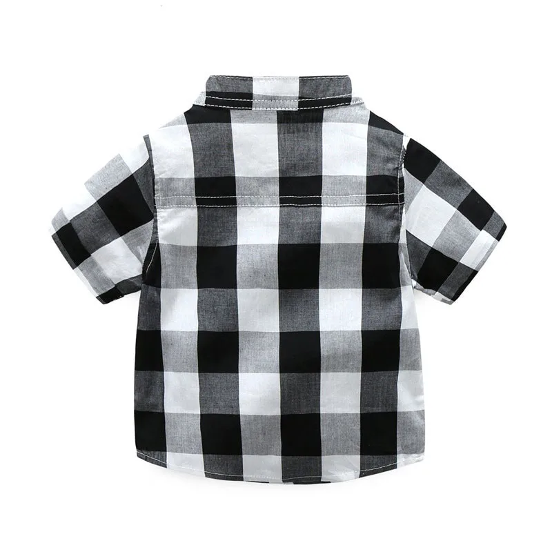 Black & White Plaid Collar Shirt Shorts Pants - Image 3