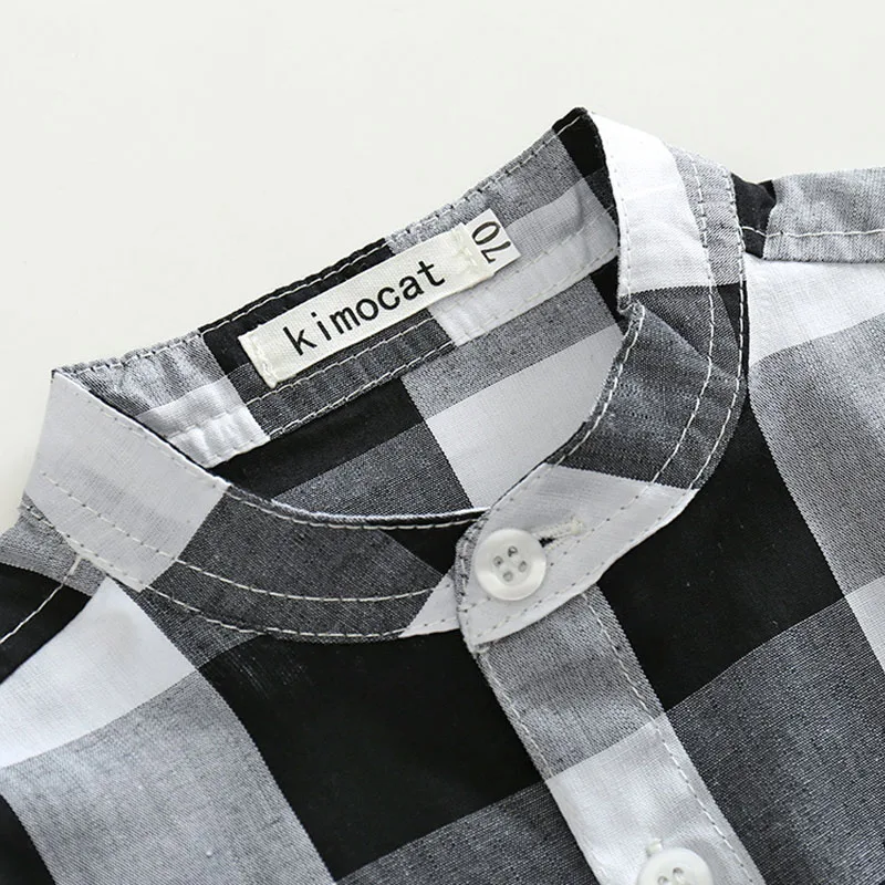 Black & White Plaid Collar Shirt Shorts Pants - Image 4