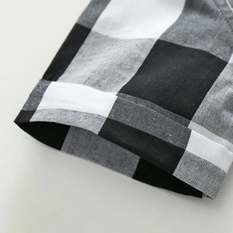 Black & White Plaid Collar Shirt Shorts Pants - Image 7