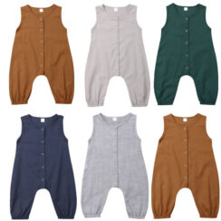 Plain Button Up Pajamas Romper Sleeveless
