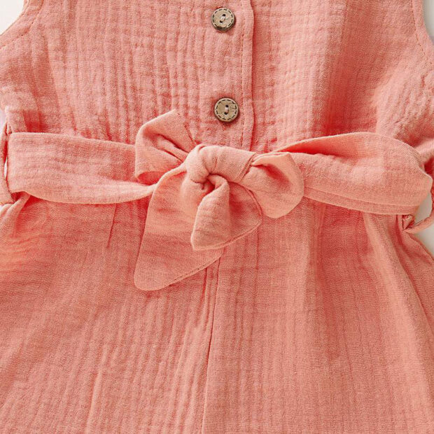 Plain Color Button Up Romper with Ribbon Belt Sleeveless - Image 4