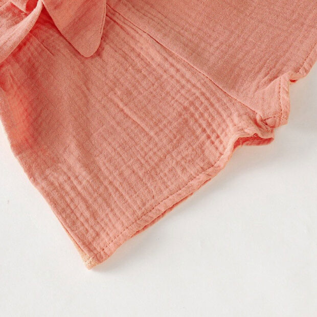 Plain Color Button Up Romper with Ribbon Belt Sleeveless - Image 5